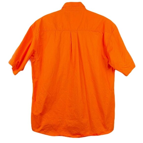 Twenty X Mens L Casual Button Up Shirt Short Sleeve Orange Collared Front Pocket - Picture 9 of 10